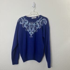 VTG KAREN SCOTT EVENING Womens Sweater  L Silk Angora Lambswool  Sequins Pearl